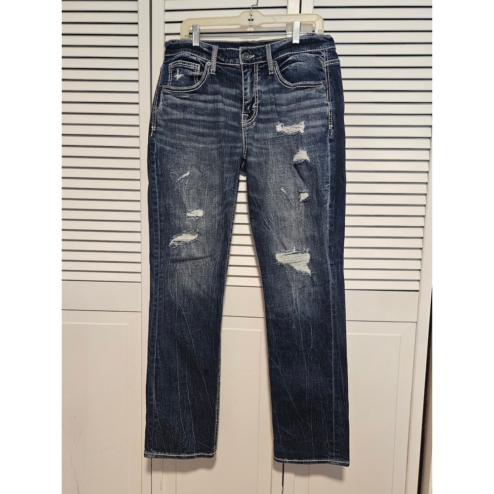 BKE Jake Straight Leg Jeans Mens 34x32 Dark Wash Distressed Ripped Denim Pants